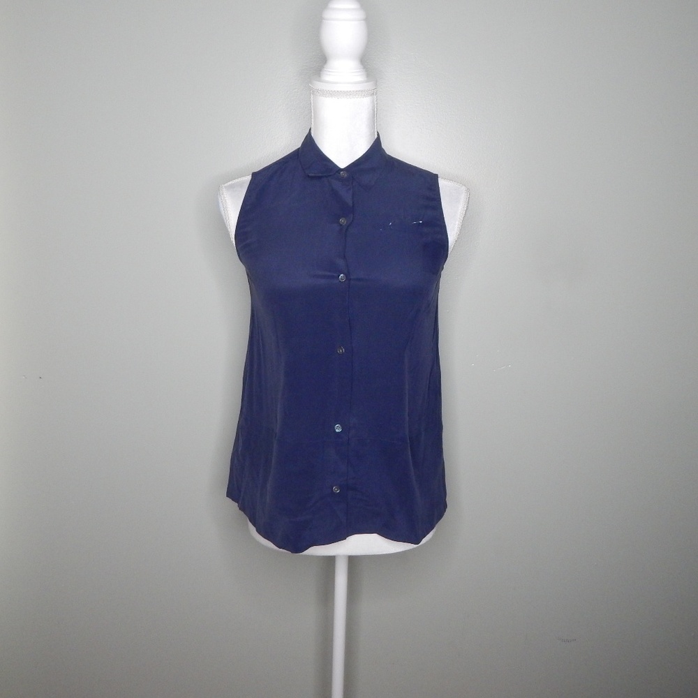 everlane women silk sleeveless shirt sz 00 navy